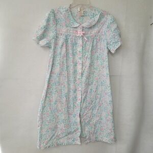 Carriage Court Robe Duster‎ Womens M Floral Button Up Short Sleeve Sleepwear